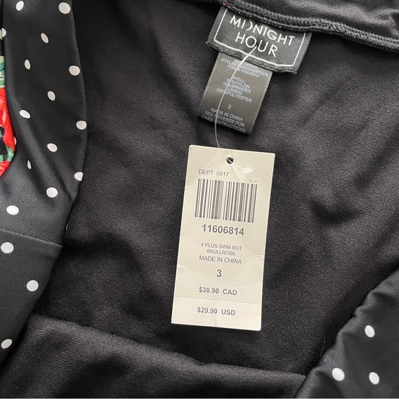 NEW Hot Topic Midnight Hours Skull Rose Black Swim Bottom Plus Size 3X Polka Dot - Picture 5 of 5